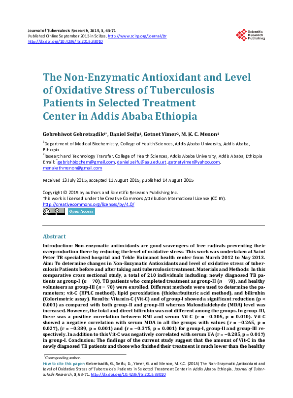 (PDF) The Non-Enzymatic Antioxidant and Level of Oxidative Stress of ...