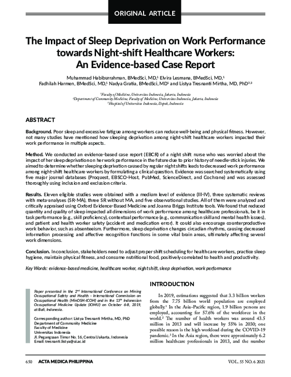 (PDF) The Impact of Sleep Deprivation on Work Performance towards Night ...