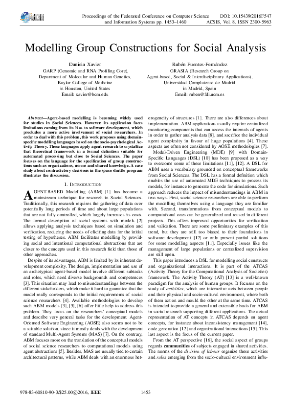 (PDF) Modelling Group Constructions for Social Analysis