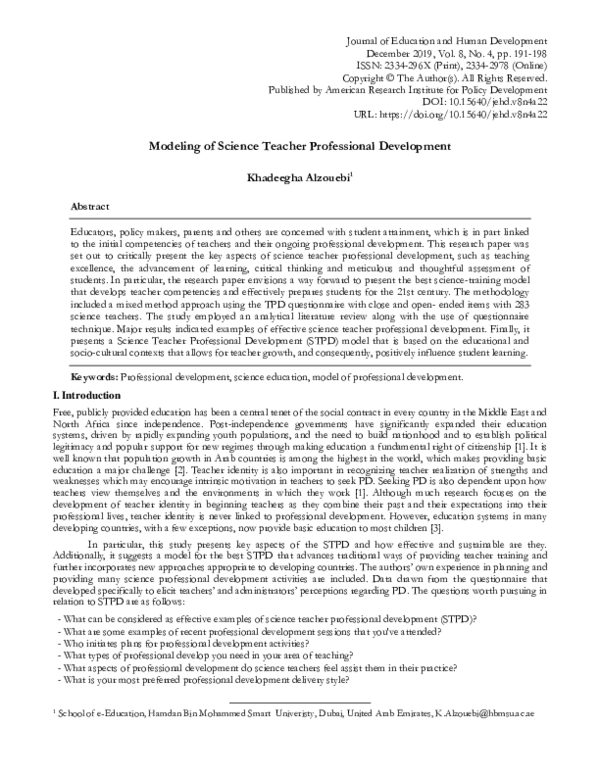 (PDF) Modeling of Science Teacher Professional Development