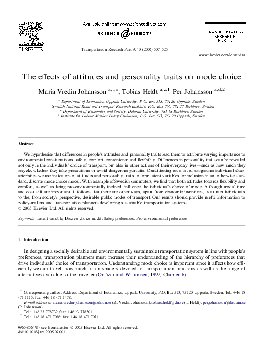 (PDF) The Effects of Attitudes and Personality Traits on Mode Choice
