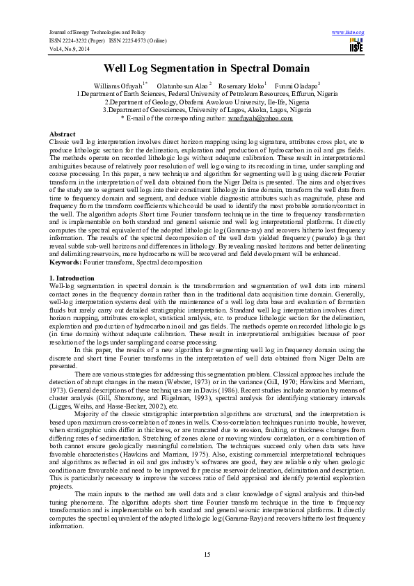 (PDF) Well Log Segmentation in Spectral Domain