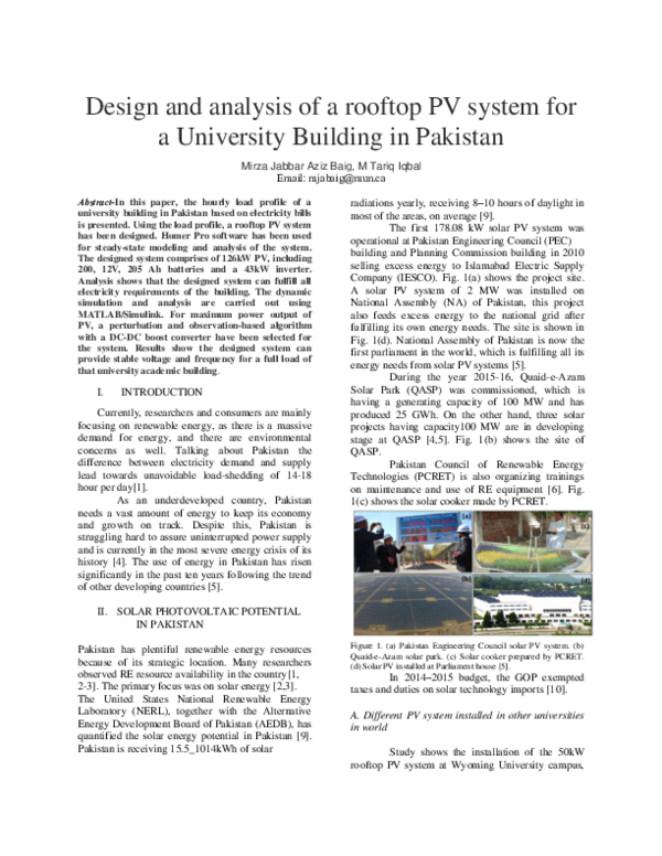 (PDF) Design and analysis of a rooftop PV system for a University ...