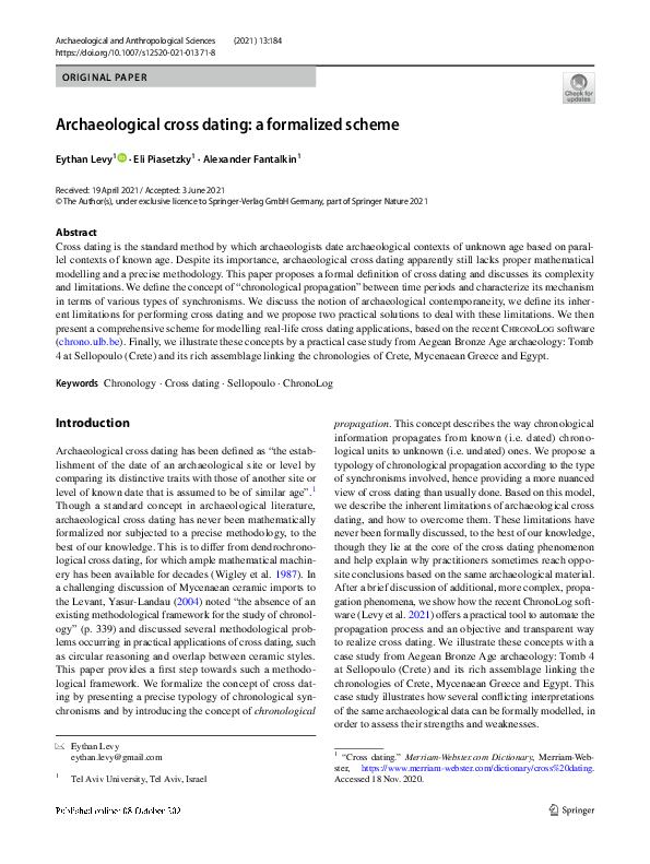 (PDF) Archaeological cross dating: a formalized scheme (Archaeological ...