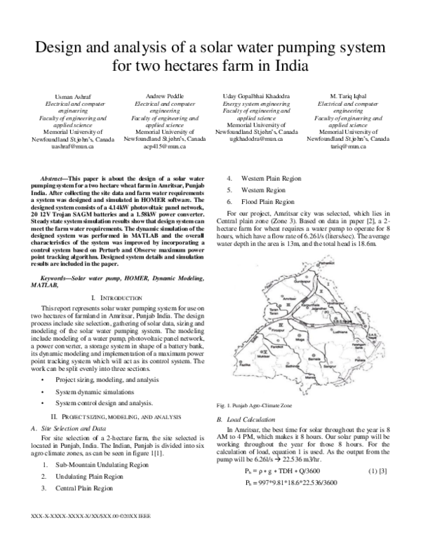 (PDF) Design and analysis of a solar water pumping system for two ...