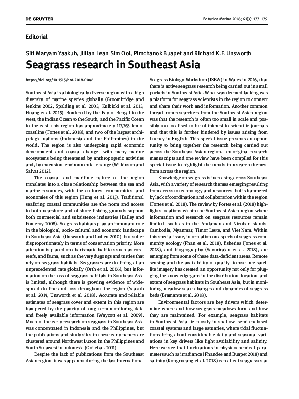 (PDF) Seagrass research in Southeast Asia