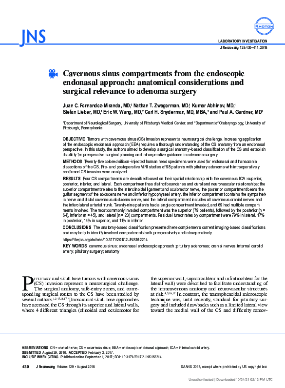 (PDF) Cavernous Sinus Compartments from an Endoscopic Endonasal ...