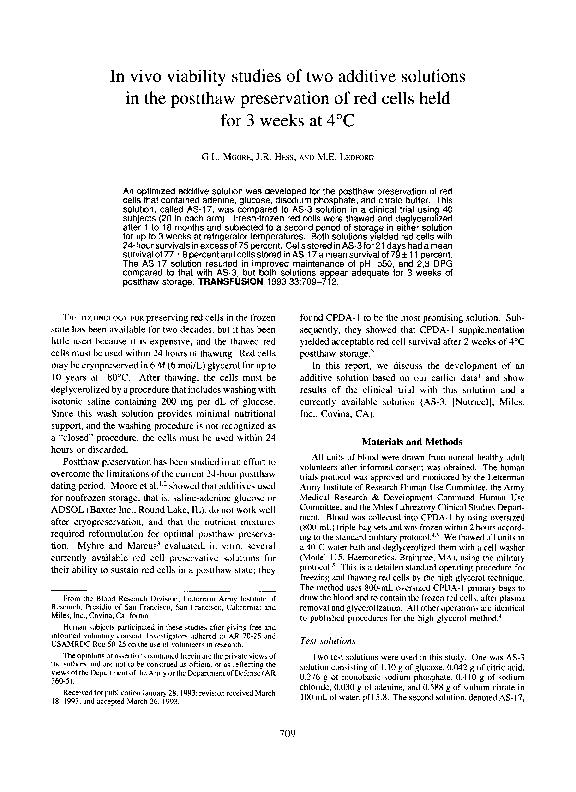 (PDF) In vivo viability studies of two additive solutions in the ...