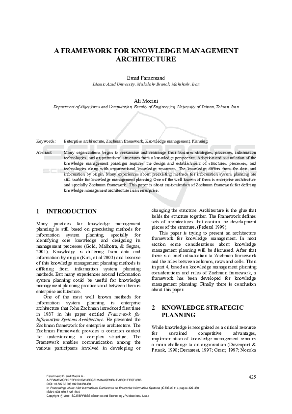 (PDF) A Framework for Knowledge Management Architecture