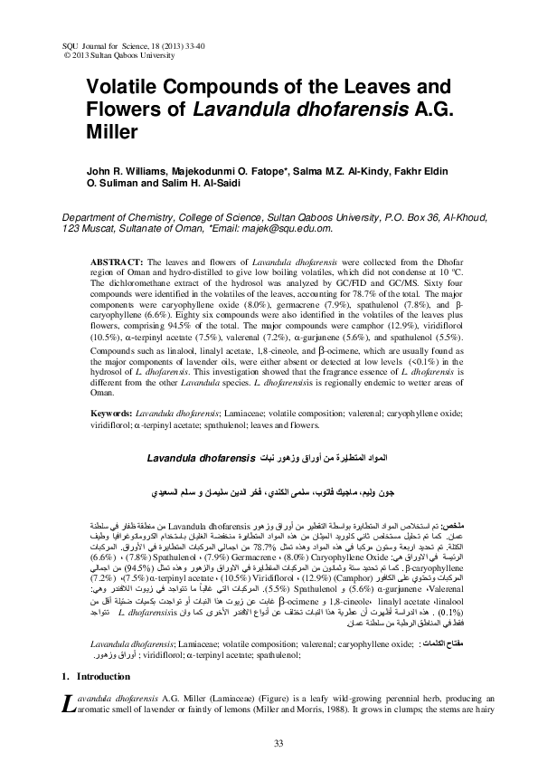 (PDF) Volatile Compounds of the Leaves and Flowers of Lavandula ...
