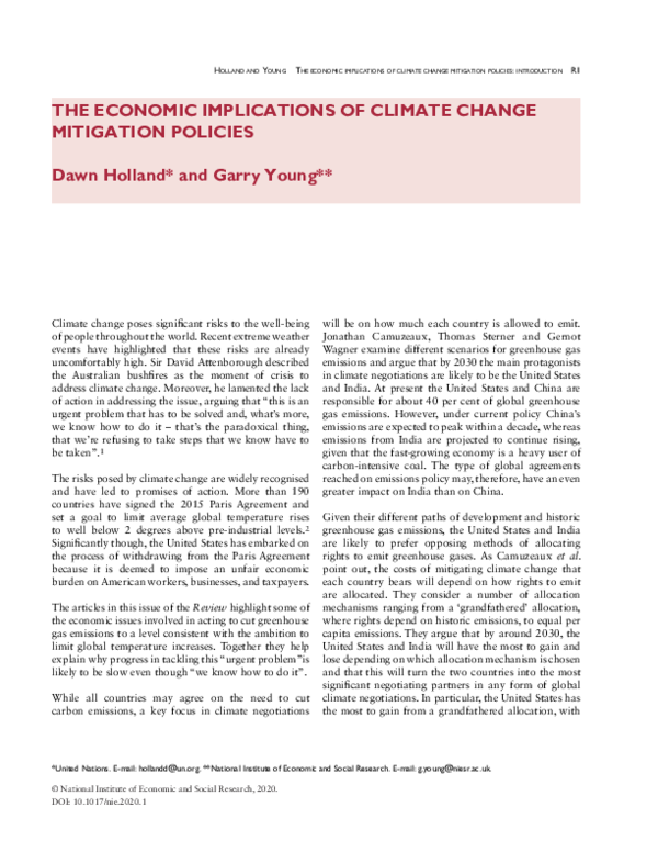 (PDF) The Economic Implications of Climate Change Mitigation Policies