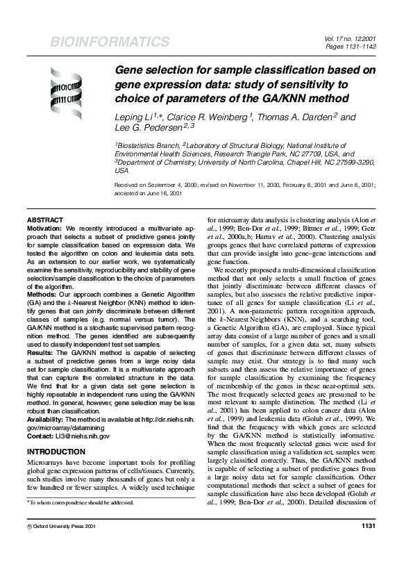 (PDF) Gene selection for sample classification based on gene expression ...