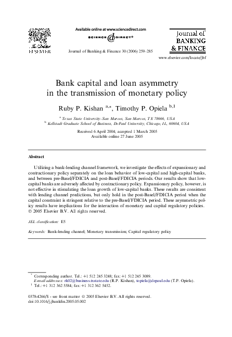 (PDF) Bank capital and loan asymmetry in the transmission of monetary ...