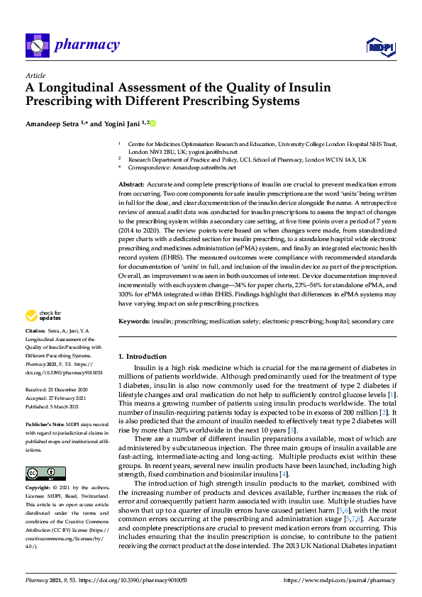 (PDF) A Longitudinal Assessment of the Quality of Insulin Prescribing ...