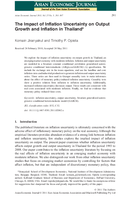 (PDF) The Impact of Inflation Uncertainty on Output Growth and ...