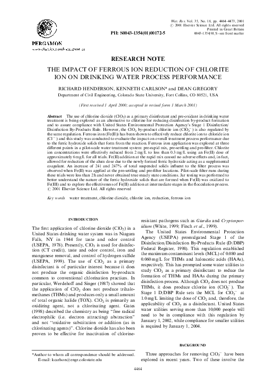(PDF) The impact of ferrous ion reduction of chlorite ion on drinking ...