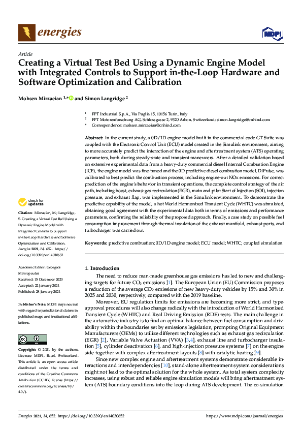 (PDF) Creating a Virtual Test Bed Using a Dynamic Engine Model with ...
