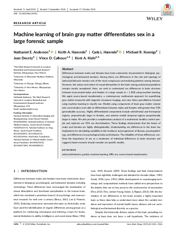 (PDF) Machine learning of brain gray matter differentiates sex in a ...