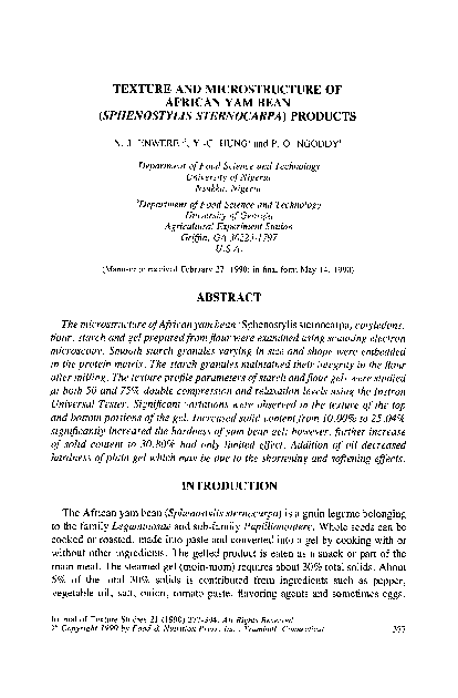 (PDF) Texture and Microstructure of African Yam Bean (Sphenostylis ...