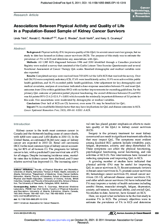 (PDF) Associations Between Physical Activity and Quality of Life in a ...