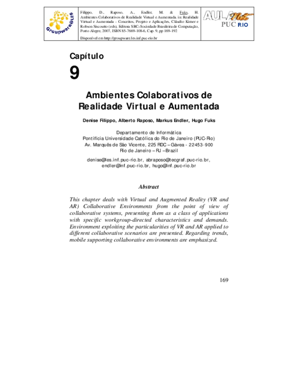 (PDF) Ambientes Colaborativos de Realidade Virtual e Aumentada