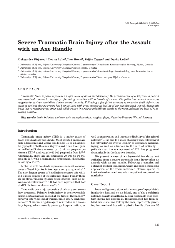 (PDF) Severe traumatic brain injury after the assault with an axe handle