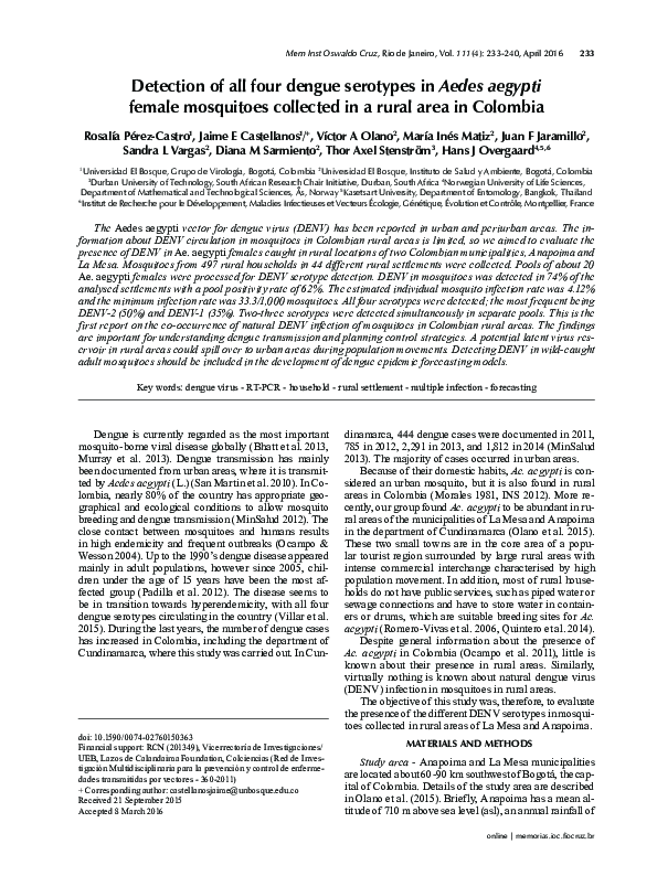 (PDF) Detection of all four dengue serotypes in Aedes aegypti female ...