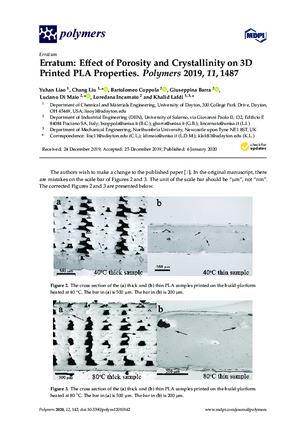 (PDF) Erratum: Effect of Porosity and Crystallinity on 3D Printed PLA ...