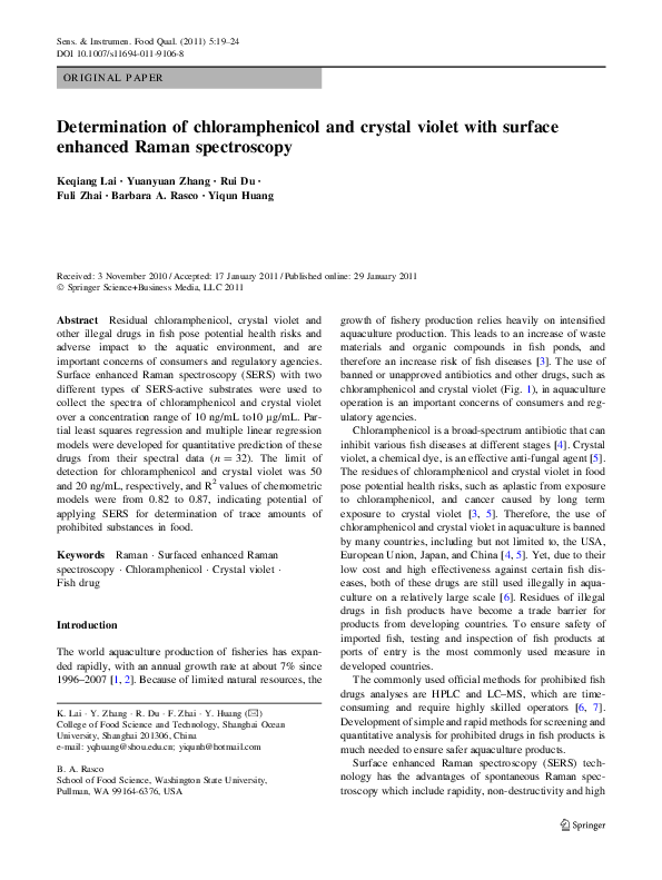 (PDF) Determination of chloramphenicol and crystal violet with surface ...