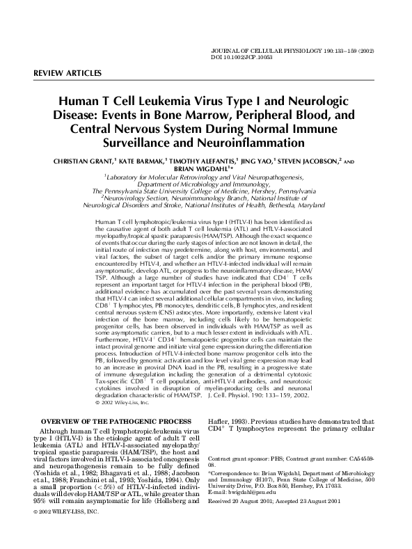 (PDF) Human T cell leukemia virus type I and neurologic disease: Events ...