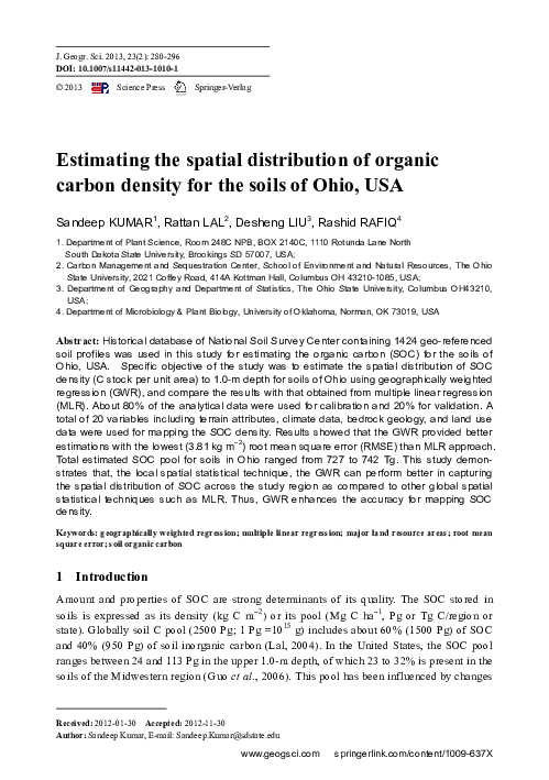 (PDF) Estimating the spatial distribution of organic carbon density for ...