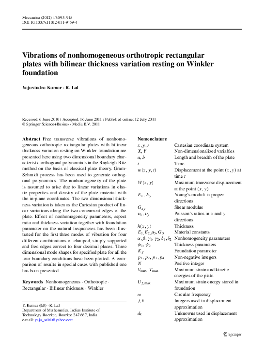 (PDF) Vibrations of nonhomogeneous orthotropic rectangular plates with ...