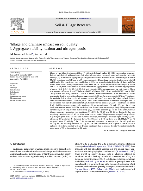 (PDF) Tillage and drainage impact on soil qualityI. Aggregate stability ...