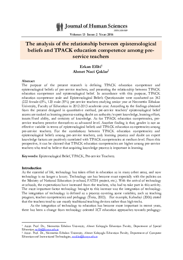 (PDF) The analysis of the relationship between epistemological beliefs ...