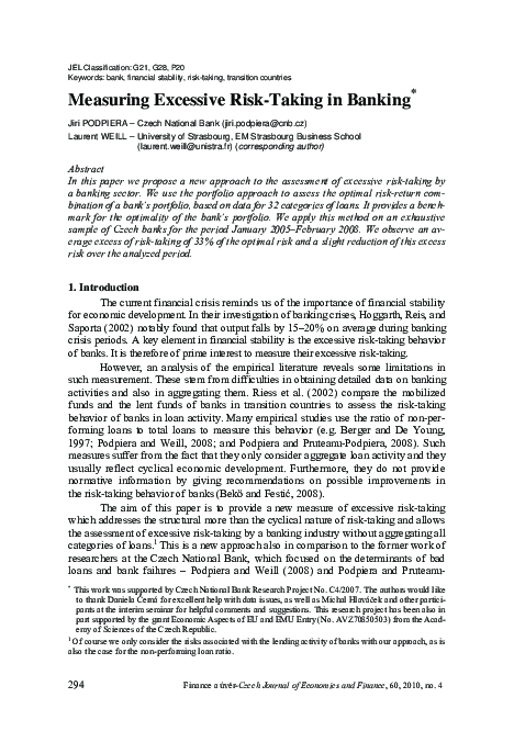 (PDF) Measuring Excessive Risk-Taking in Banking