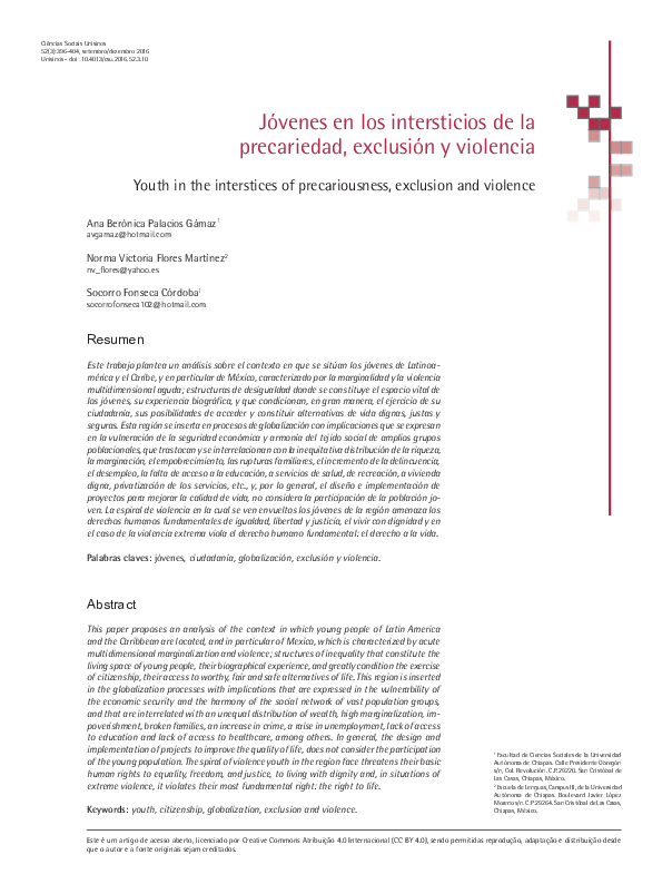 (PDF) Jóvenes en los intersticios de la precariedad, exclusión y violencia