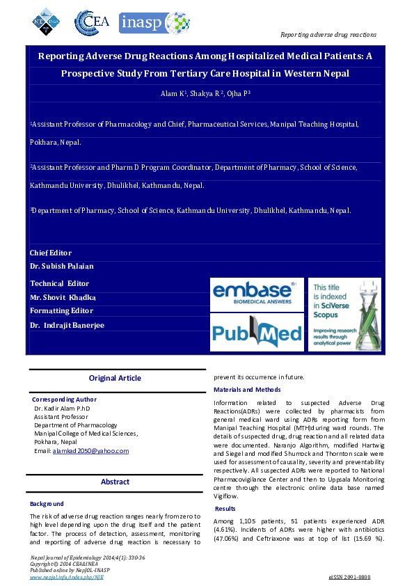 (PDF) Reporting Adverse Drug Reactions Among Hospitalized Medical ...