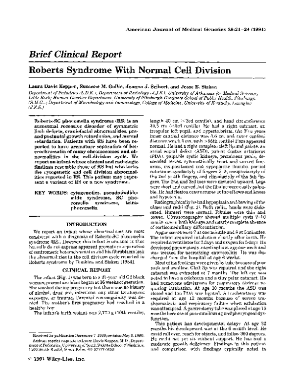 (PDF) Roberts syndrome with normal cell division