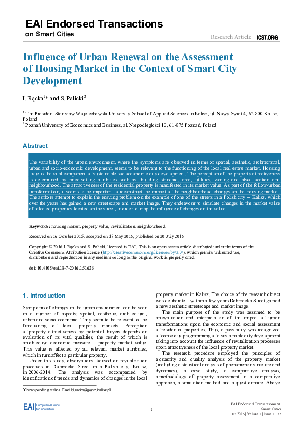 (PDF) Influence of Urban Renewal on the Assessment of Housing Market in ...