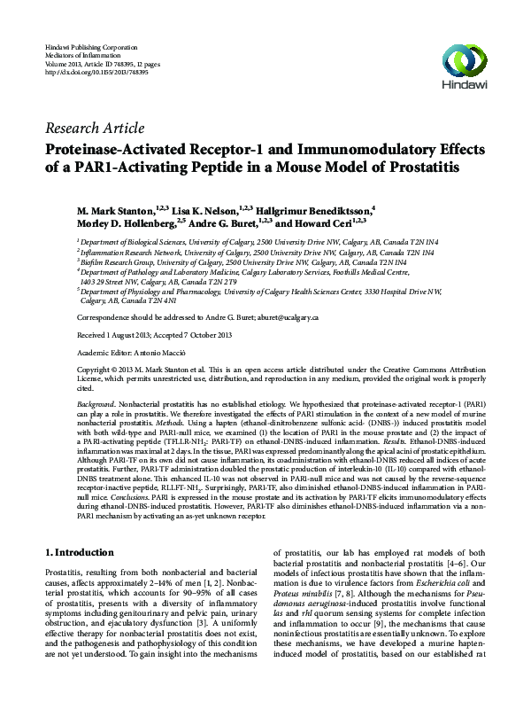 (PDF) Proteinase-Activated Receptor-1 and Immunomodulatory Effects of a ...