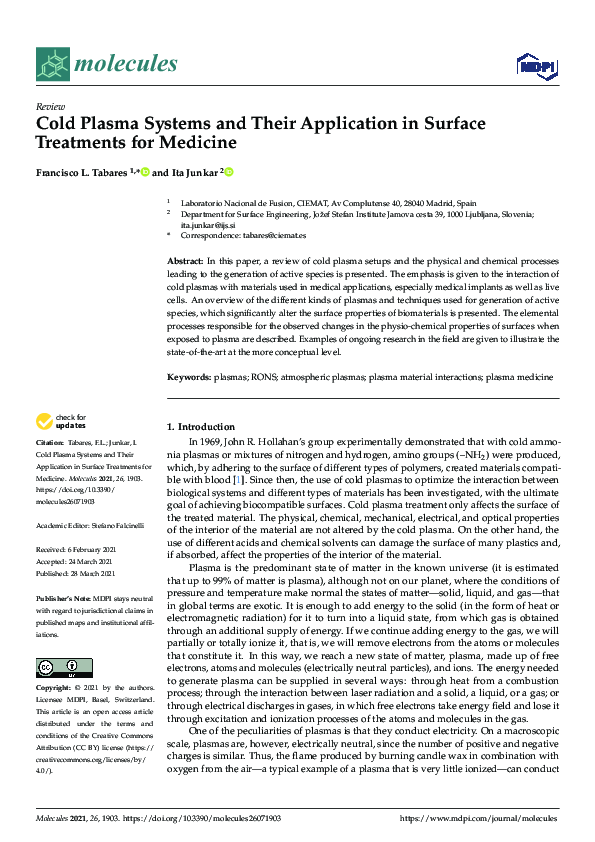 (PDF) Cold Plasma Systems and Their Application in Surface Treatments ...
