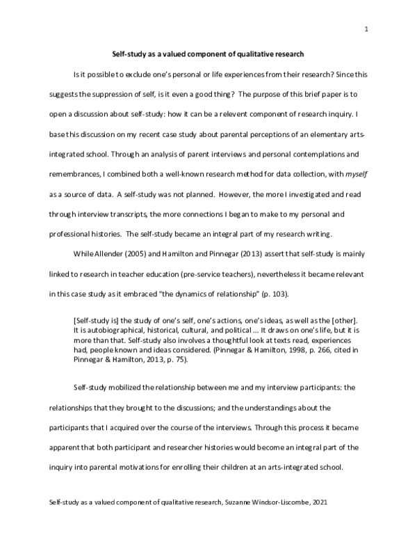(PDF) Self-study as a valued component of qualitative research
