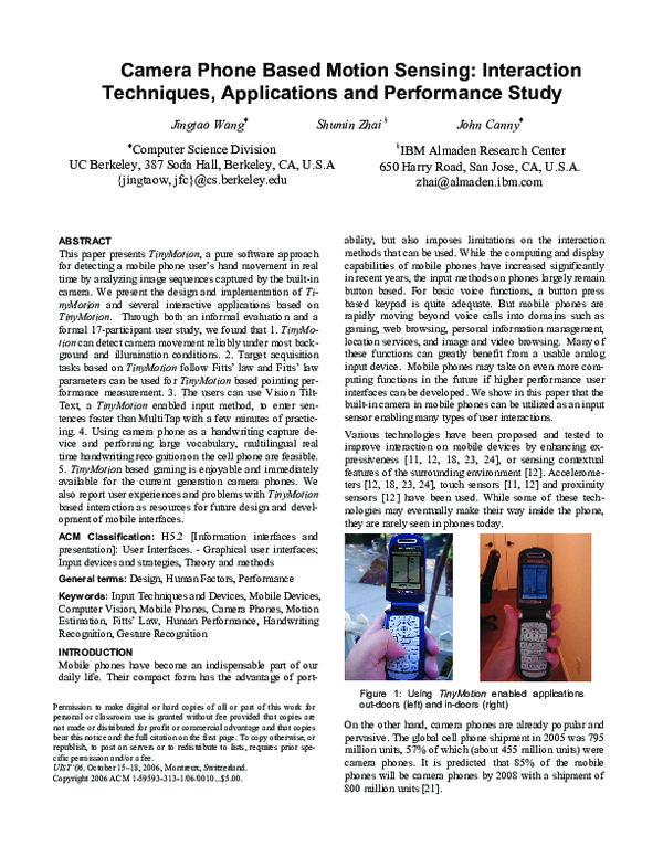 (PDF) Camera phone based motion sensing