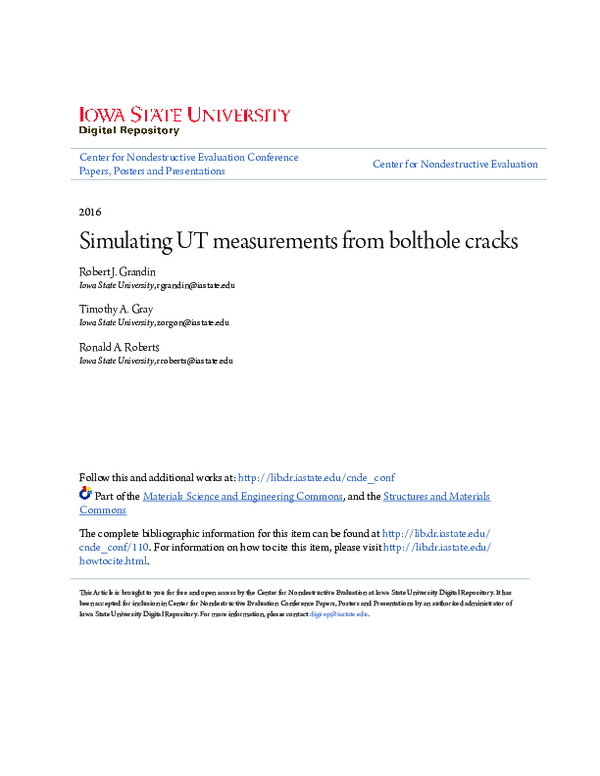 (PDF) Simulating UT measurements from bolthole cracks
