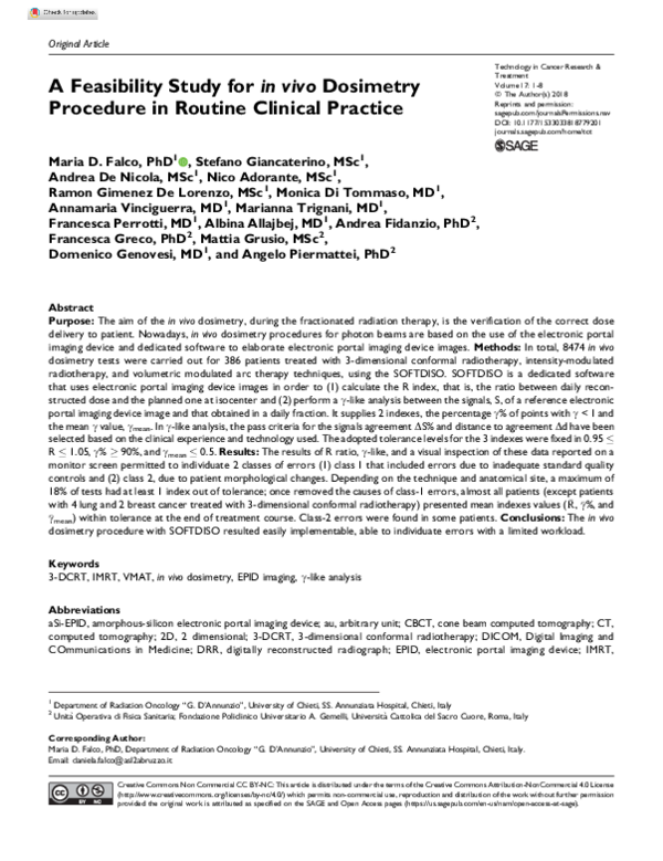 (PDF) A Feasibility Study for in vivo Dosimetry Procedure in Routine ...
