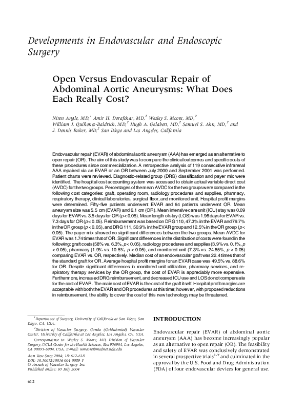 (PDF) Open versus endovascular repair of abdominal aortic aneurysms ...