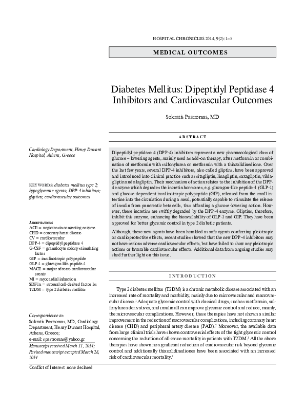 (PDF) Diabetes Mellitus: Dipeptidyl Peptidase 4 Inhibitors and ...