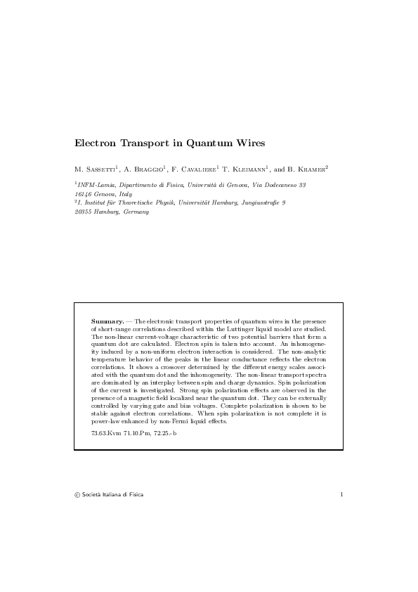 (PDF) Electron Transport in Quantum Wires
