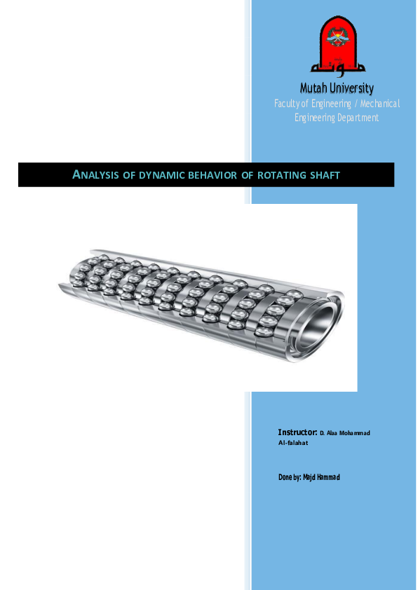 (PDF) ANALYSIS OF DYNAMIC BEHAVIOR OF ROTATING SHAFT Graduation Project