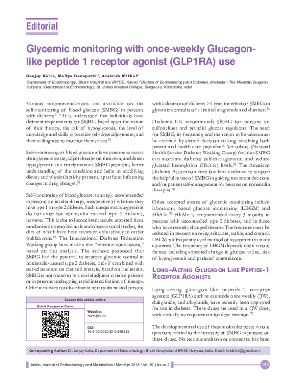 Addition of continuous glucose monitoring to glucagon-like peptide 1 ...